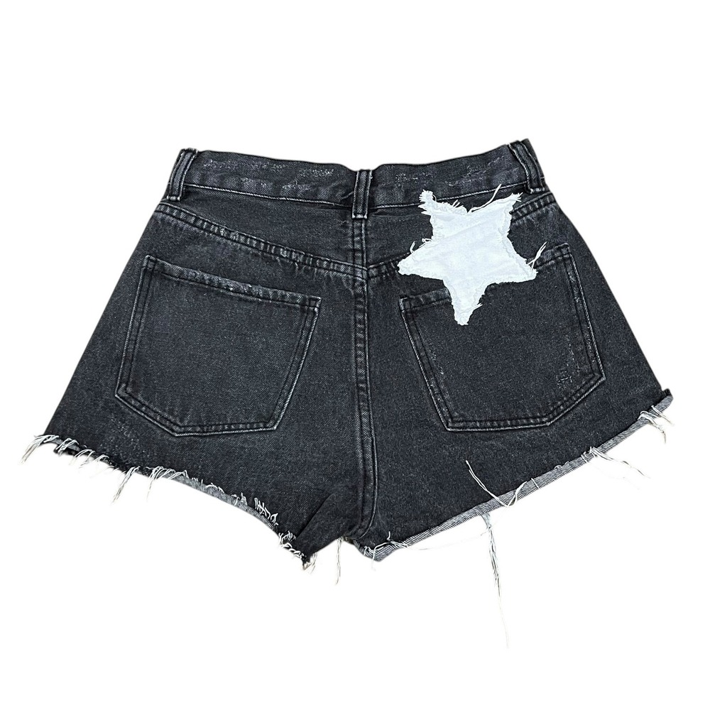 Buddy Love Star Patch Denim Shorts Womens 26 Black Distressed Cutoff Summer Y2K - Picture 9 of 9